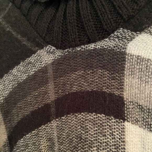 Plaid Turtleneck Cape Sweater | DYNAMITE - Picture 5 of 8